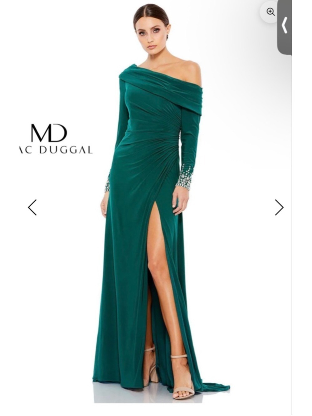 Women's Mac Duggal One Shoulder Dress in Green with Silver Embellishments, Sz 2